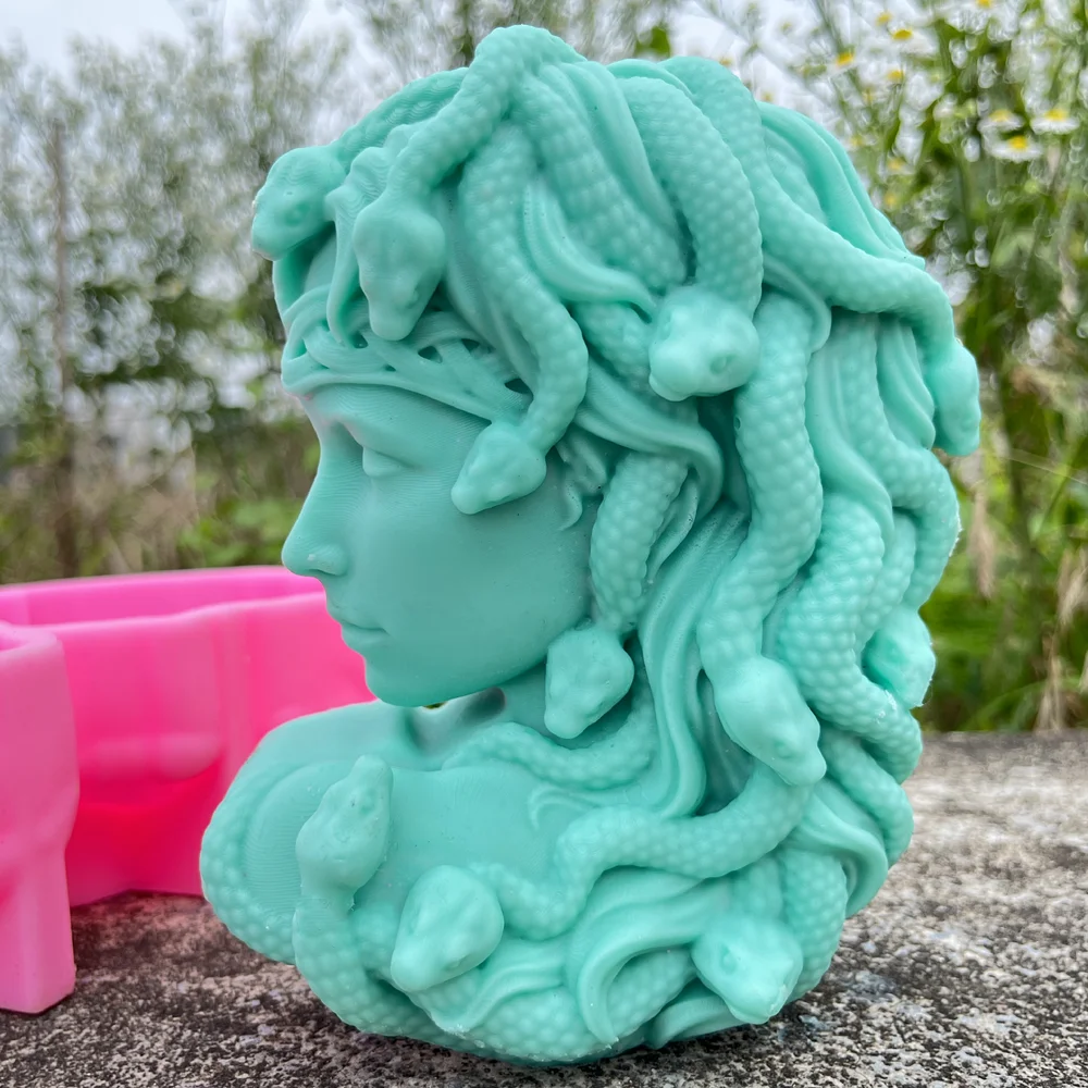 Molde de silicona con forma de Medusa para mujer, escultura griega, cabeza de serpiente, jabón, yeso, arcilla, resina epoxi, decoración del hogar