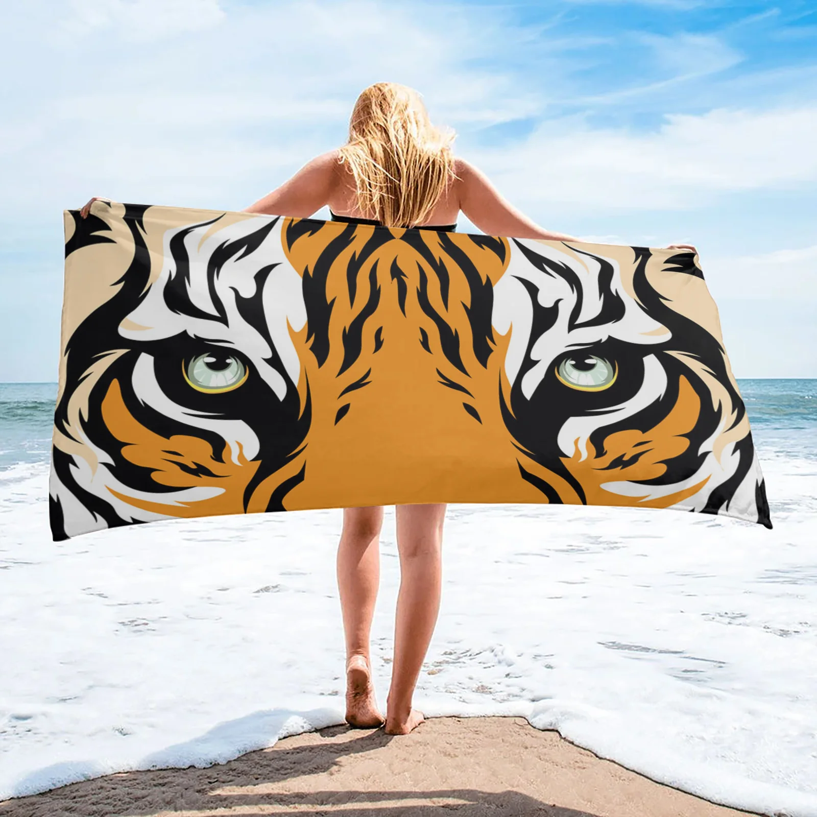 

Tiger Eyes Illustration Modern Household Bath Towel Quick Dry Fitness Spa Towel Stylish Microfiber Beach Towel