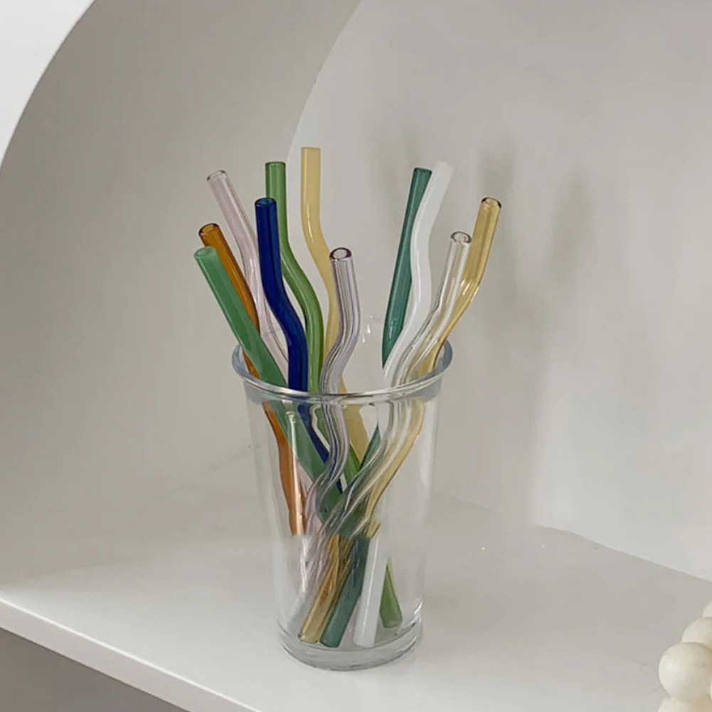 

Многоразовые стеклянные соломинки 8x200 мм, волнистые лампочки из боросиликатного стекла, стеклянная труба, брикет, посуда для напитков