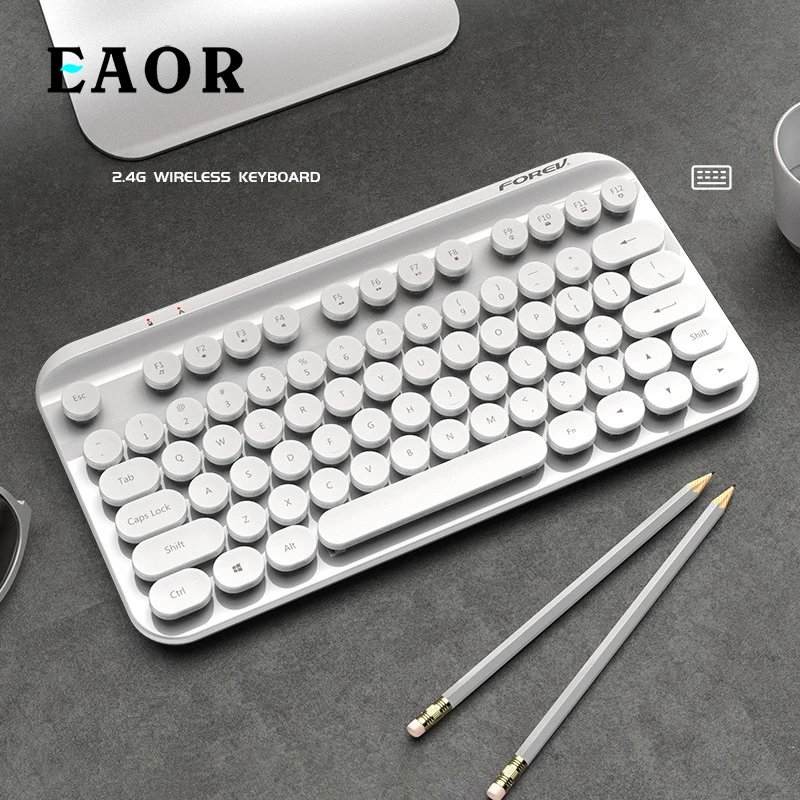 EAOR 2.4G Mini Wireless Keyboard Portable 75-keys Retro Punk Keycap Mute Waterproof Wireless Keyboard for Laptop Desktop