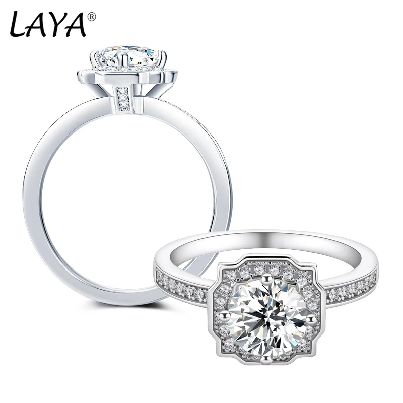 

LAYA 100% Moissanite Rings 1CT Brilliant Diamond Halo Engagement Rings For Women Girls Promise Gift Sterling Silver Jewelry
