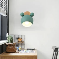 modern wall lamp colorful cute wrought iron wall lamp rabbit wood hollow lampshade bedside lamp for hallway bedroom kids chambre