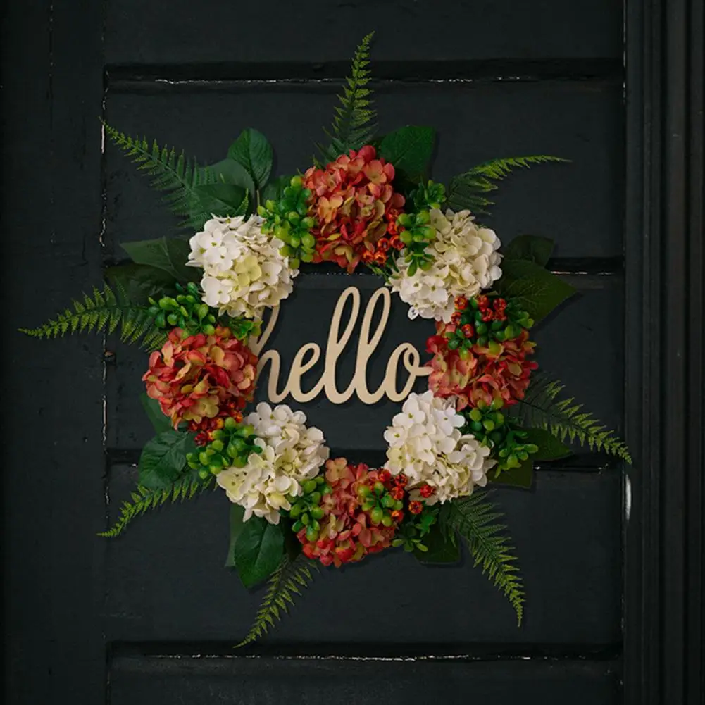 

Artificial Wreath Home Decor Vibrant Summer Hydrangea Wreaths with Hello Letter Decor Artificial False Leaves for Festive Front