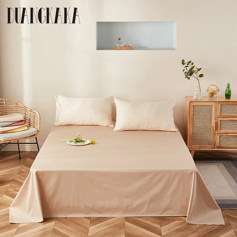 

Duangkaka 100% Pure Long Staple Cotton Flat Sheet, Mattress Cover Soft Sateen Weave Breathable Bed Sheets with 2 pcs Pillowcases