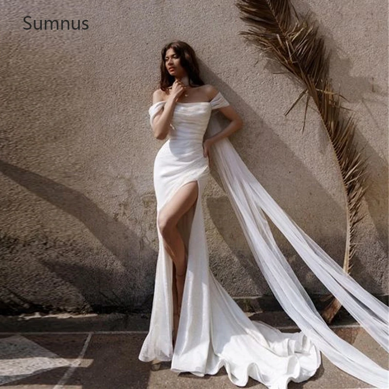 

Sumnus Sexy Off The Shoulder Wedding Dress Sparkle Stain High Slit Mermaid Long Formal Occasion Robe De Mariée Vestido De Noiva