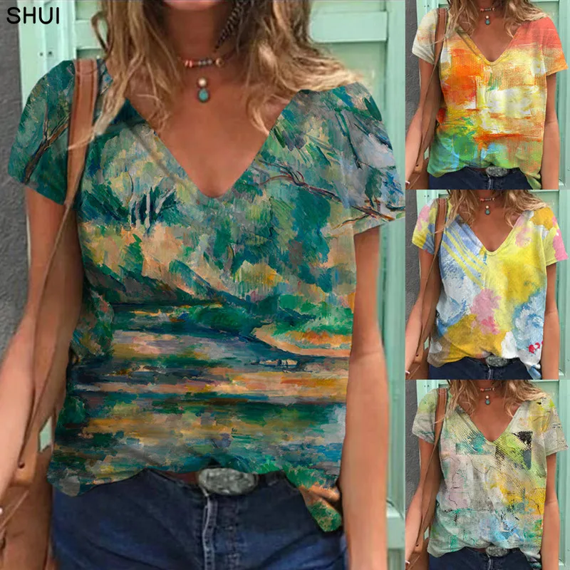 

New Women's Clothing T-shirt Summer Casual Comfortable And Breathable Women's V-neck Pattern Clothing Street Shopping Funko Pop