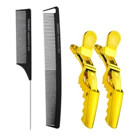 2 pcs alligator hair clip and 2 pcs carbon fiber hair comb professional alligator clips cutting combs salon styling tool hairpin