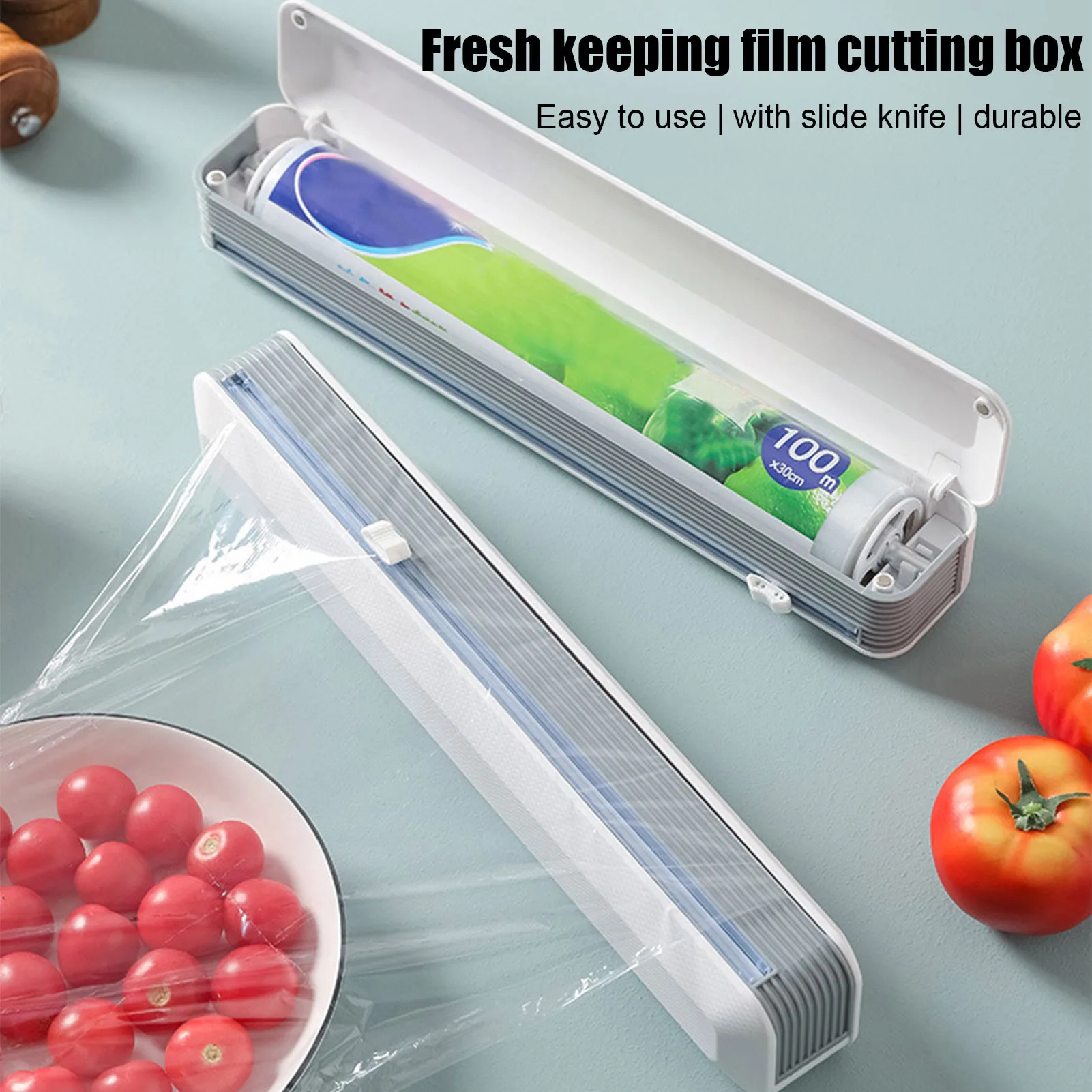 

Food Wrap Cutter Cling Film Cutting Box Wall-mounted Suction Cup Adjustable Cling Film Cutter Kitchen Food Storage Household