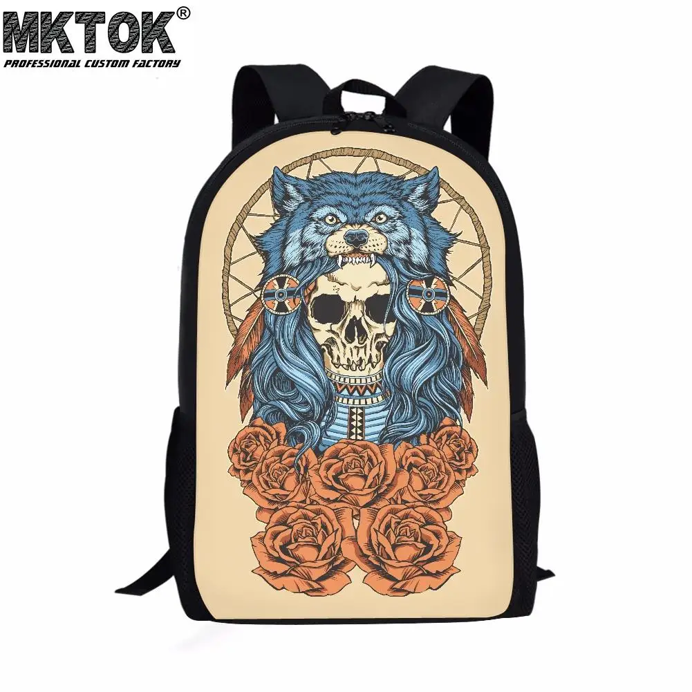 2022 Trend Skull Wolf Totem Design Boys School Bags Cool Mochilas Escolares Personalized Students Book Backpack Free Shipping