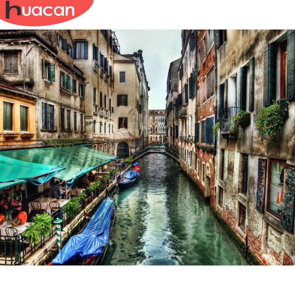 

HUACAN раскраска по номеру вода город пейзаж стены искусства DIY рамка уникальный подарок Венеция пейзаж картина акрил на холсте Декор
