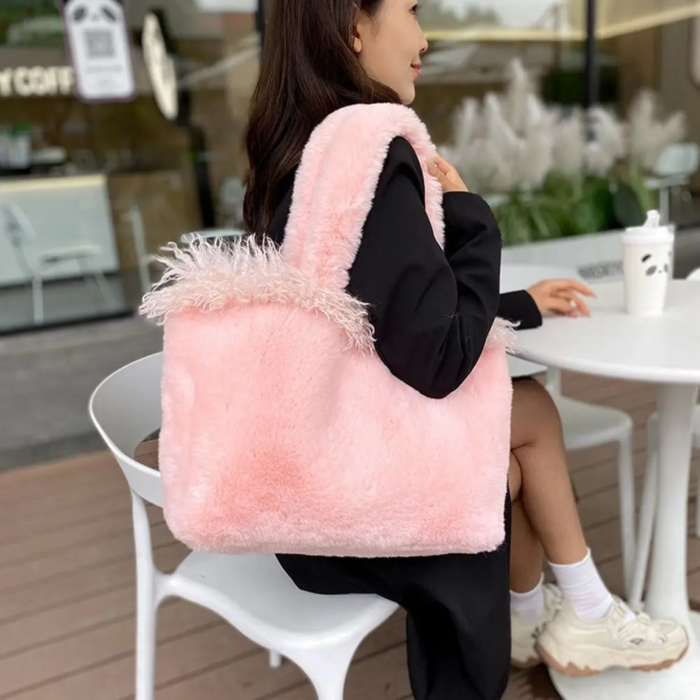 

Furry Plush Plush Shoulder Bags Fashion Top-Handle Winter Fluffy Tote Bag Large Capacity Hobos Shopper Bag Women Girls