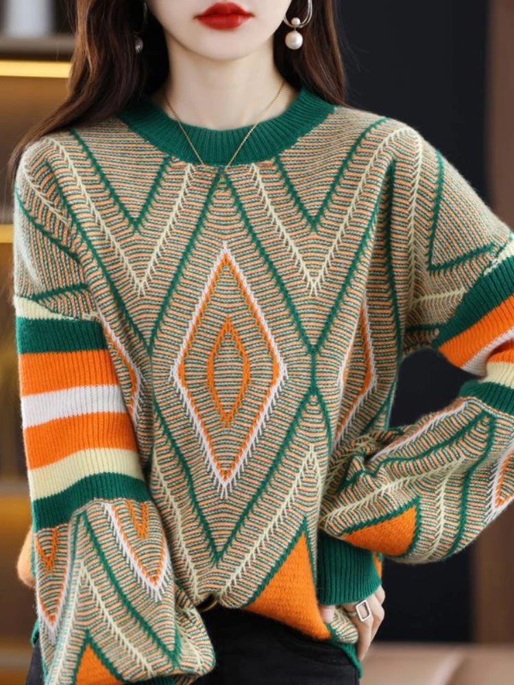 

Женский свитер, новинка сезона осень-зима 2023, Свободный вязаный свитер с длинным рукавом, пуловер, корейская модная женская одежда, винтажные Топы