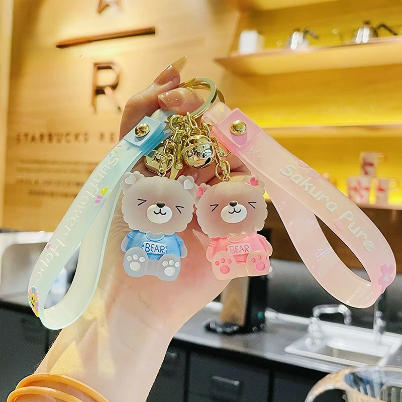 

Cartoon Keychain Bag Pendant Keychains Women Creative Resin Jelly Glass Bear Small Gift Fashion Jewelry Accessories