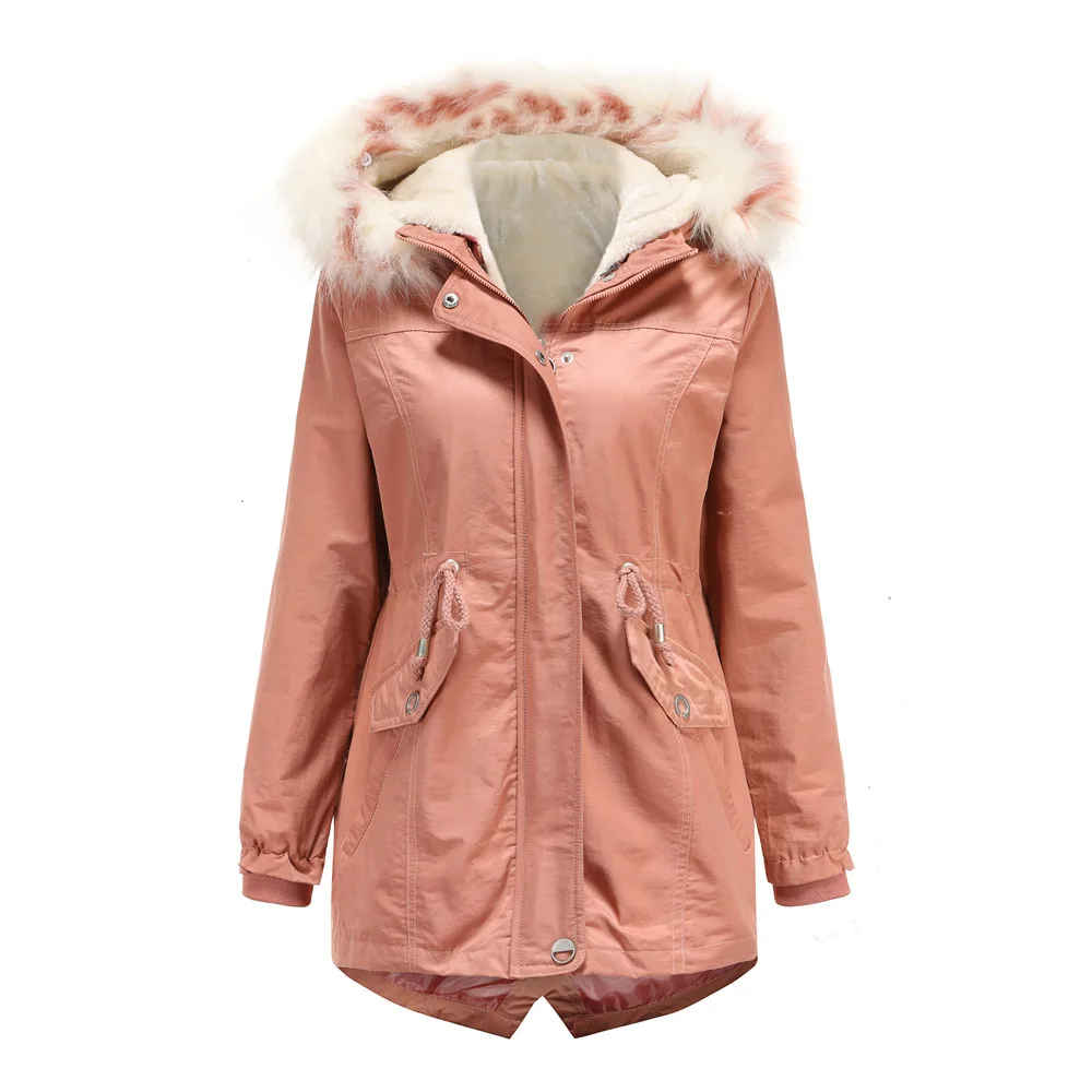 2022 Mid-length Detachable Hood Fur Collar Winter Warm Fleece Coat Fashion Casual Detachable Liner Women's Padded Coat