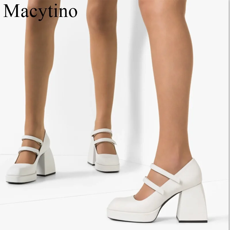

Summer Mary Janes Women Shoes Platform High-heeled Women Pumps Square Toe Patent Leather Shoes Female High Heels Chunky Shoes