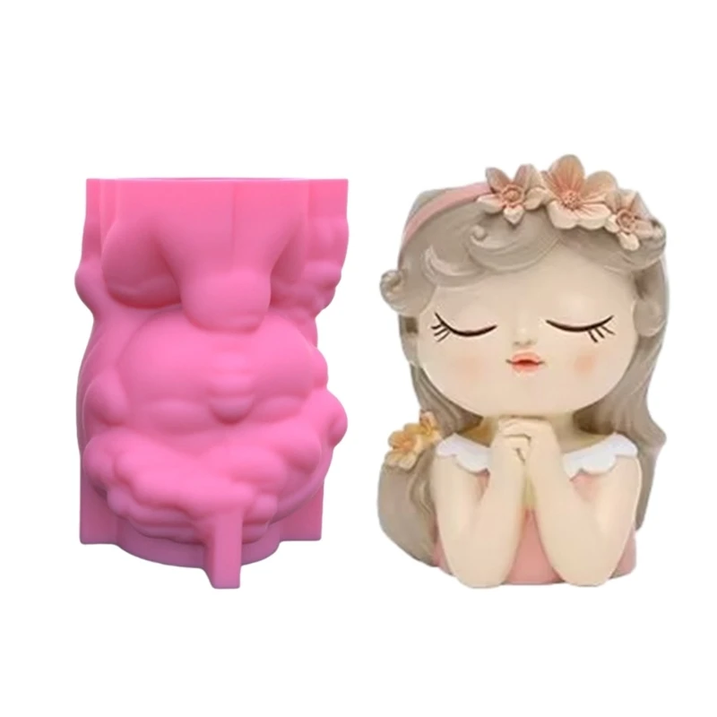 

Flower Pot Silicone Molds Prayer Girl Flowerpot Epoxy Resin Casting Molds Candle Holder Resin Mold DIY Storage Box Dropship