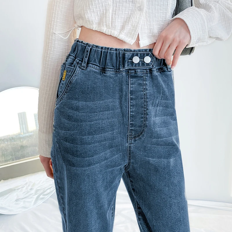 

Джинсы Harlem женские с эластичным поясом, Повседневные Удобные однотонные модные брюки из денима для мам, весна