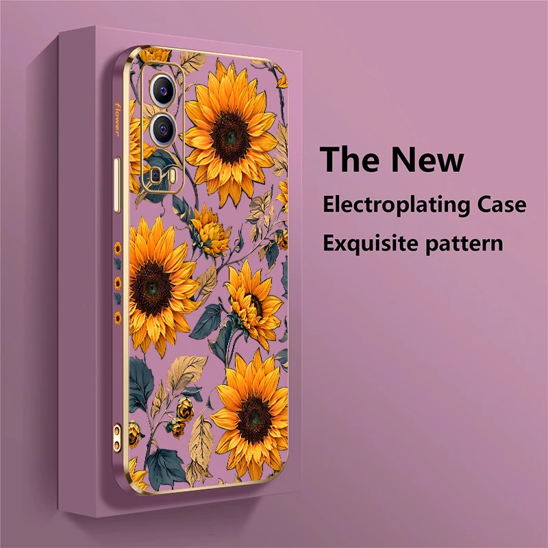Силиконовый чехол с подсолнухом для Vivo Y100 Y95 Y93 Y91C Y91i Y85A Y81 Y79 Y78 Y77E Y77 Y76S Y75 Y74S Y73 Y72 Y71