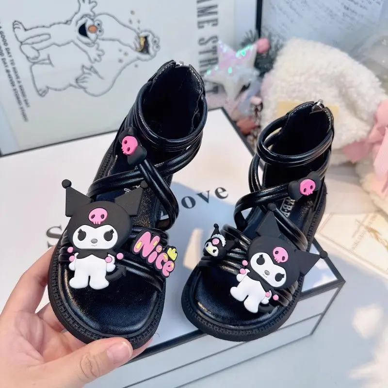 

Сандалии Kawaii для девочек с героями аниме Sanrioed милые мультфильмы Kuromi детская обувь на мягкой подошве сандалии принцессы для девочек