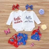newborn baby clothes 4 pcs sets letter long sleeve topsfloral print long pantsheadbandhat cotton soft toddler clothes 0 3y
