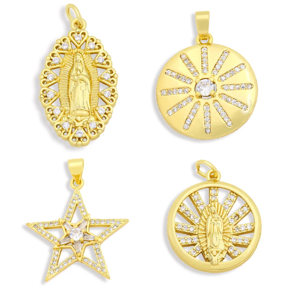 

OCESRIO Virgin Mary Coin Pendants for Jewelry Making Gold Plated Copper Zircon Handmade Findings for Necklace DIY pdta555