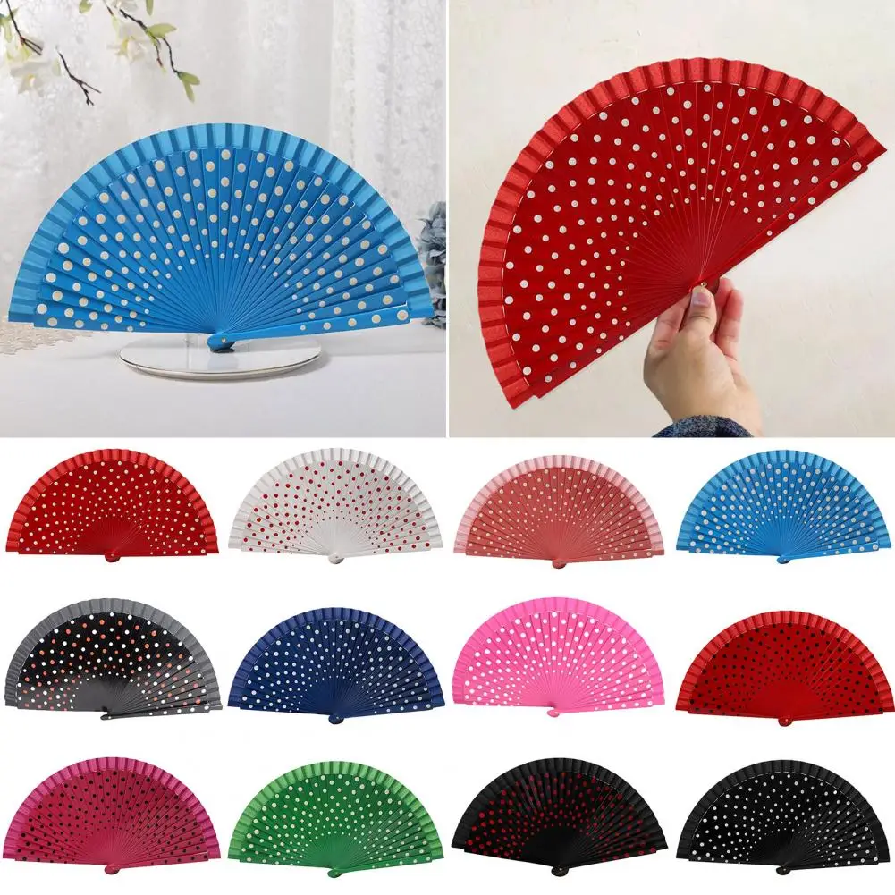 

Folding Fan Double-sided Beautiful Spain Style Hand-painted Antiquity Decoration Multicolor Dot Print Dancing Fan Home Supply