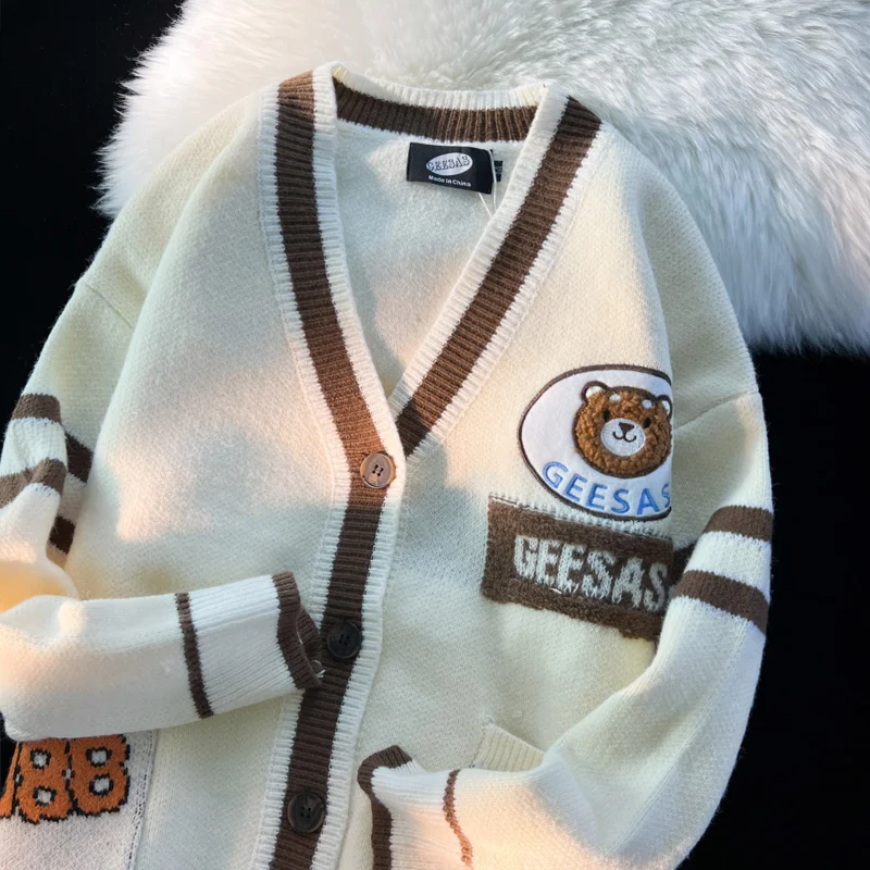 

Женский свитер с V-образным вырезом, кардиган оверсайз, свитер, пальто, Новые Модные Повседневные вязаные топы в стиле ретро