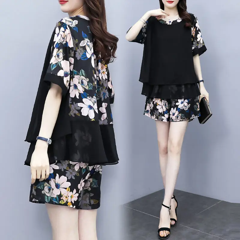 

Summer Women Printed T-Shirts and Shorts Female Two Piece Sets Ladies Short Sleeve O-Neck Casual Jogging Outfit Matching Set A46