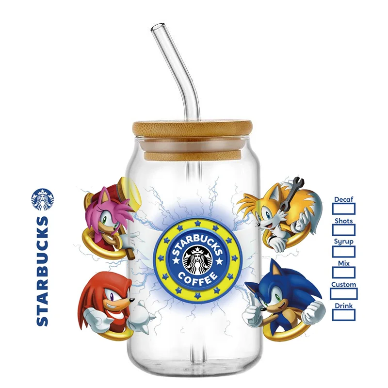 Miniso мультфильм Ежик УФ DTF кружка обертка для 16 унций Libbey Пиво Стекло банка DIY