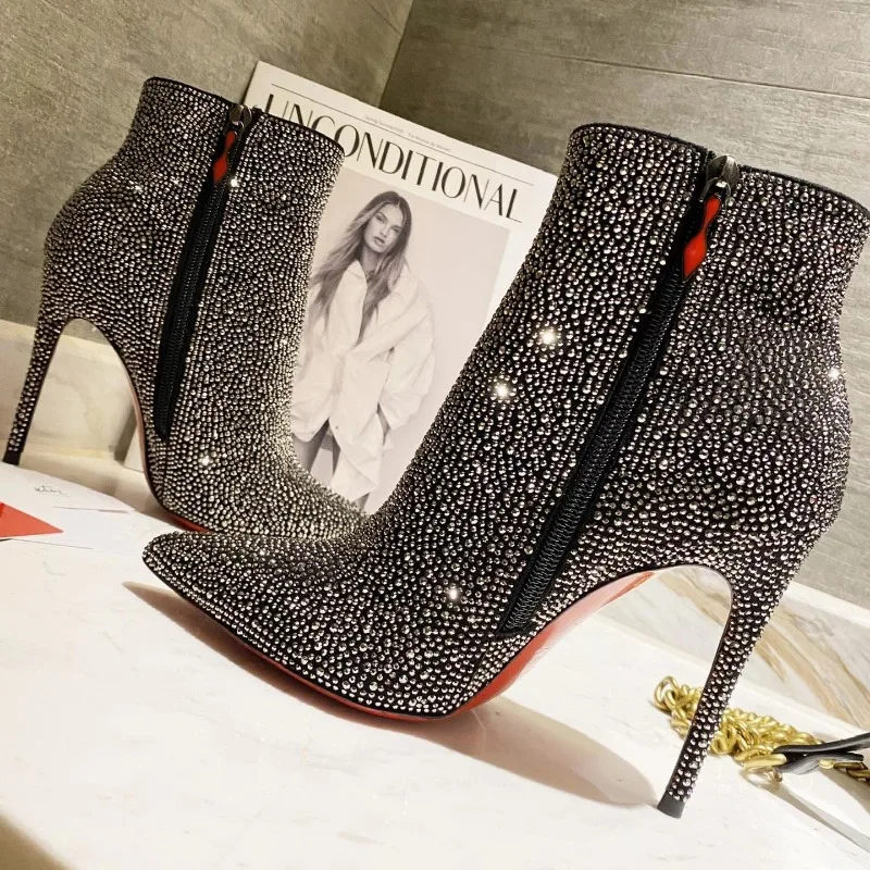 

Женские туфли на высоком каблуке, роскошные модные туфли с блестящими красными стразами, классические дизайнерские туфли в стиле ретро, 2323