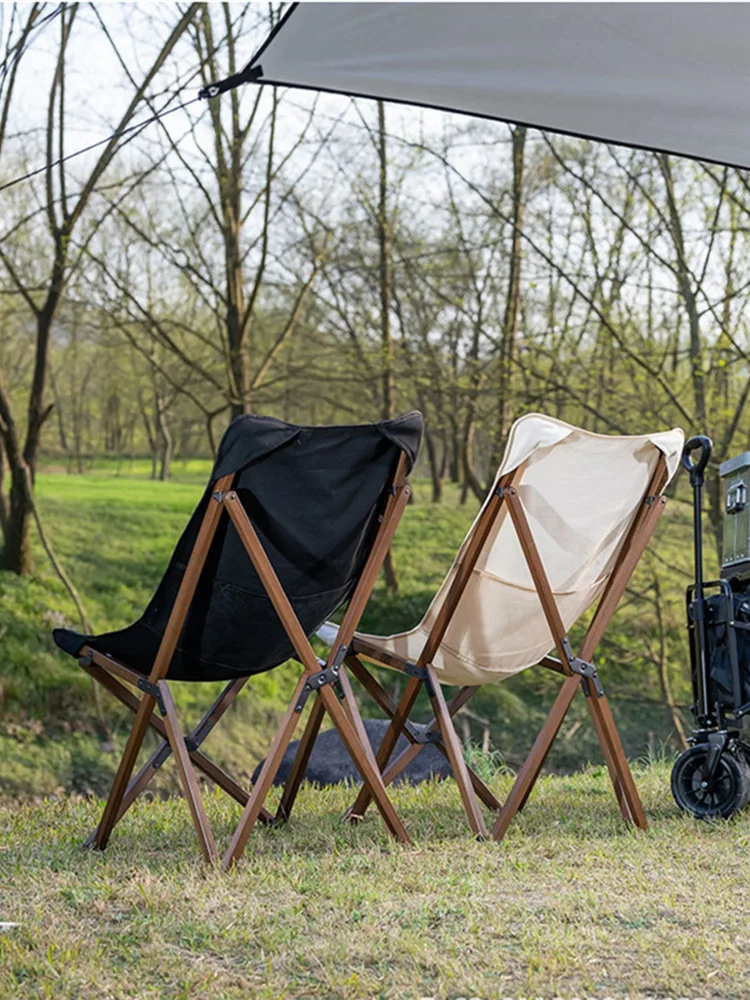 Silla plegable de madera de haya para exteriores, silla reclinable portátil de lona para acampar, pesca, moderna