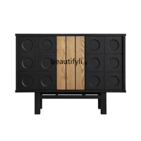 yj Retro Solid Wood Floor Sideboard Cabinet, Silent Style, Light Luxury, Half High and Low Bucket Cabinet, Storage Organizer