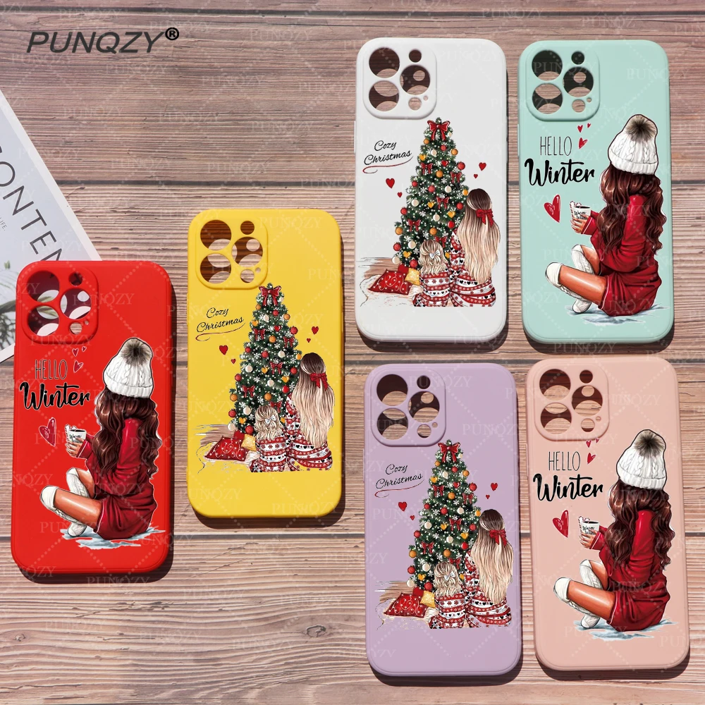 

PUNQZY Рождественский мягкий чехол для телефона из ТПУ для девочек Iphone 14 13 PRO MAX 12 Mini 11 XR 7 6 8 Plus X XS полноразмерный чехол