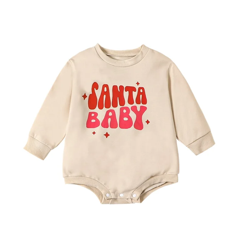 

Рождественский наряд для маленьких девочек и мальчиков, боди с длинным рукавом и круглым вырезом, пуловер, Рождественская одежда