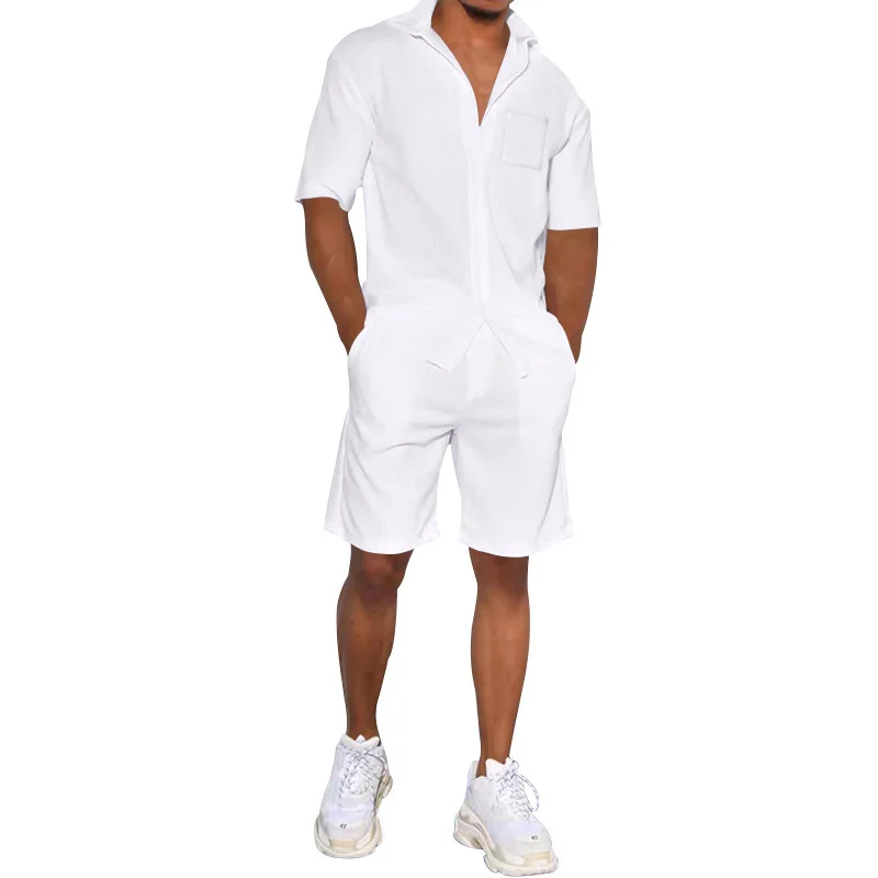 Men's Shirt Set Linen Set for Men 2 Piece Button Down Shirt Short Sleeve and Casual Beach Drawstring Waist Shorts Summer Outfits