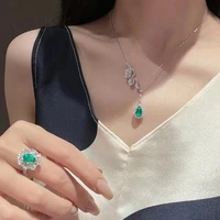 genuine 925 sterling silver green emerald necklace pendant for women trendy collares mujer silver 925 jewelry naszyjnik females