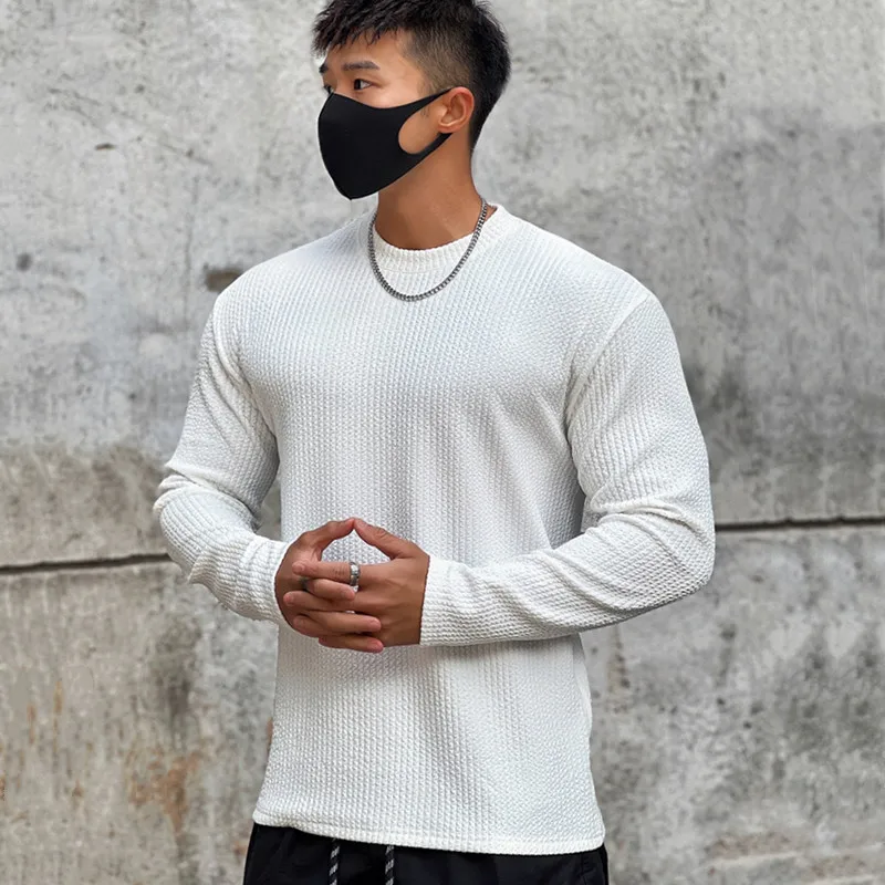 

2023 Men's fitness new fashion trend breathable anti-wrinkle serpentine fabric leisure sports slim long-sleeved pullover hoodie
