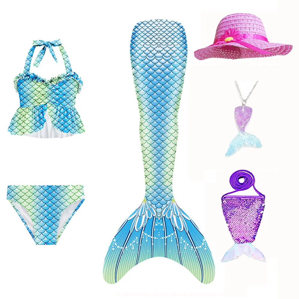 Купальный костюм для девочек с хвостом Русалочки детский купальный косплея