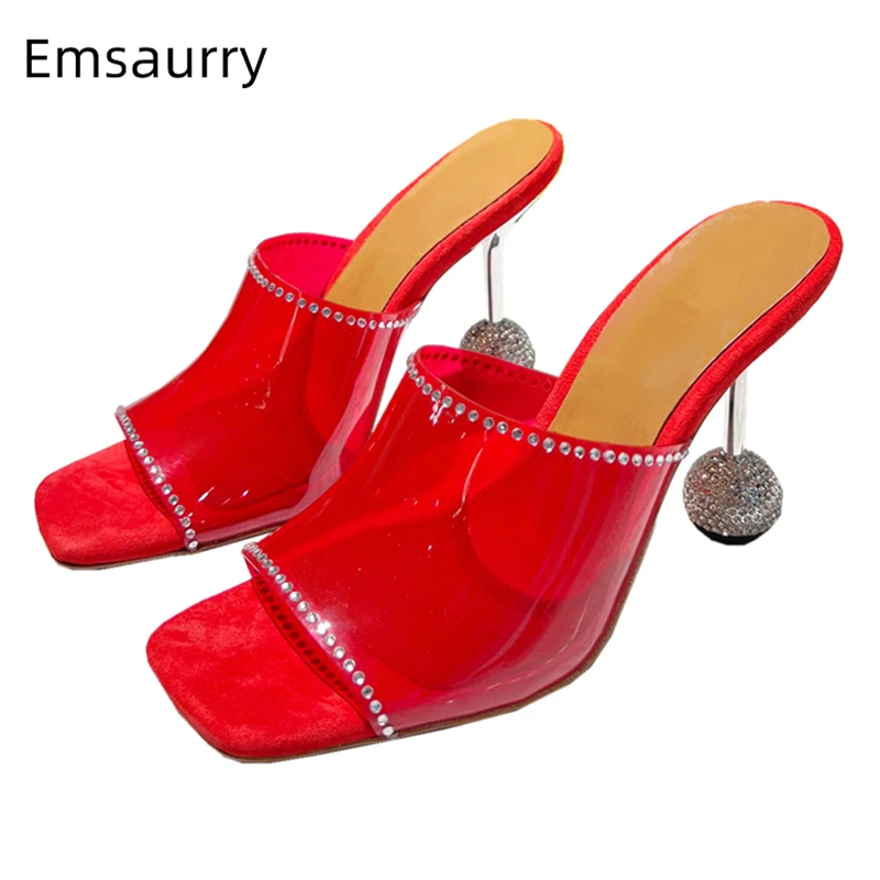 

Jeweled Diamond PVC Sandals Women Crystal Rhinestone Strange Heel Square Toe Slingbacks Jelly Color Shoes Summer
