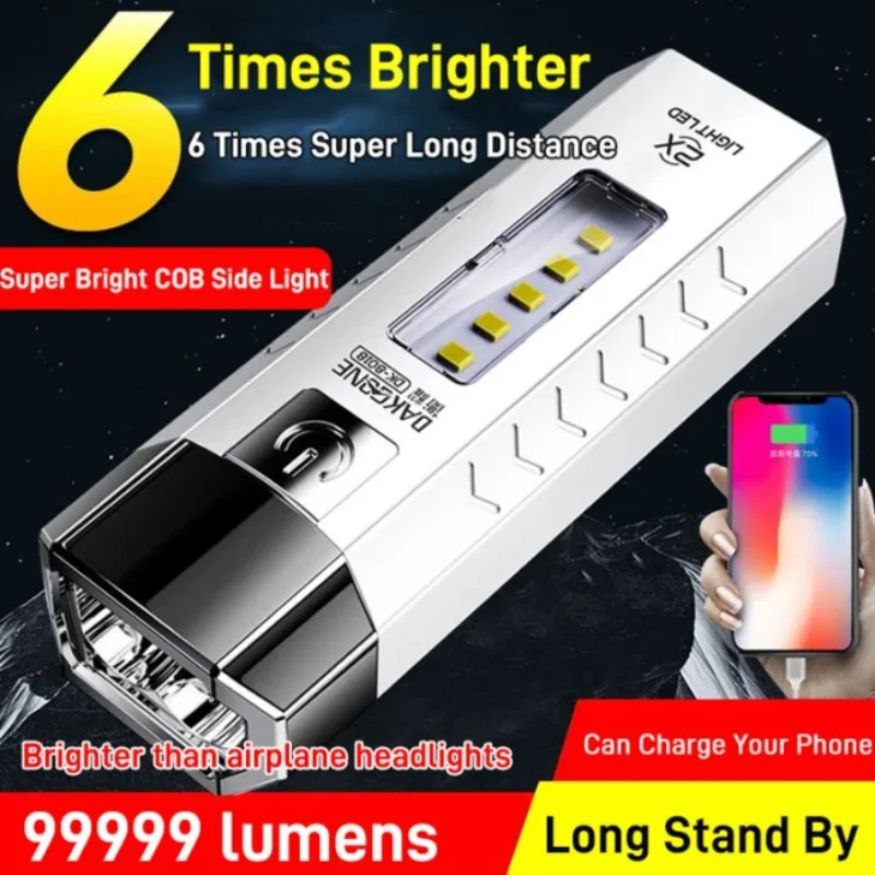 

Белый перезаряжаемый фонарик высокой яркости, 2 шт., светодиодный портативный Перезаряжаемый уличный удаленный зажим для транспортного сре...