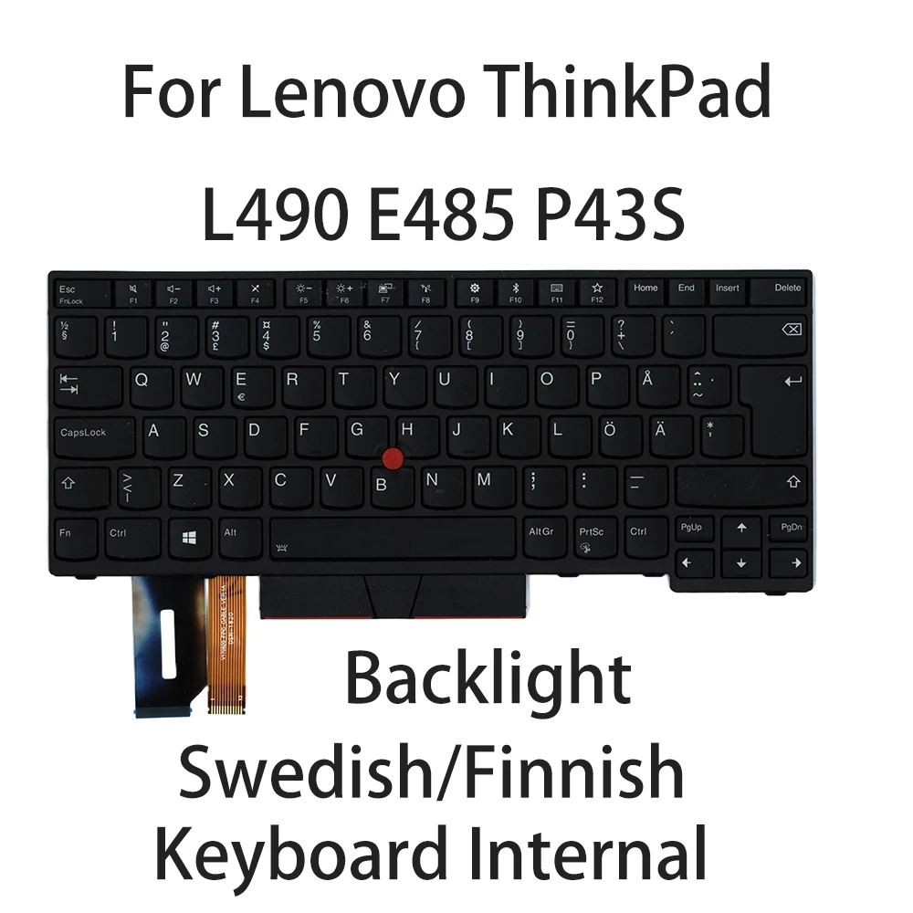 Новая черная клавиатура для ноутбука Lenovo ThinkPad L490 E485 P43S с шведской/финской