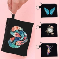 mini women coin purses wallet multi functional package with dollar card earphone small cosmetic bags print feather series pack
