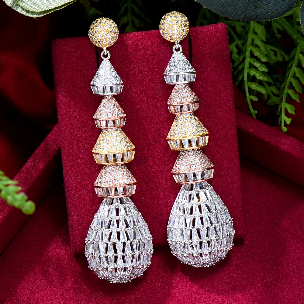 

missvikki 2022 Luxury Spin Long Big Pendant Earrings For Women Wedding Party CZ Dubai Bridal Earrings Fashion Trendy Jewelry