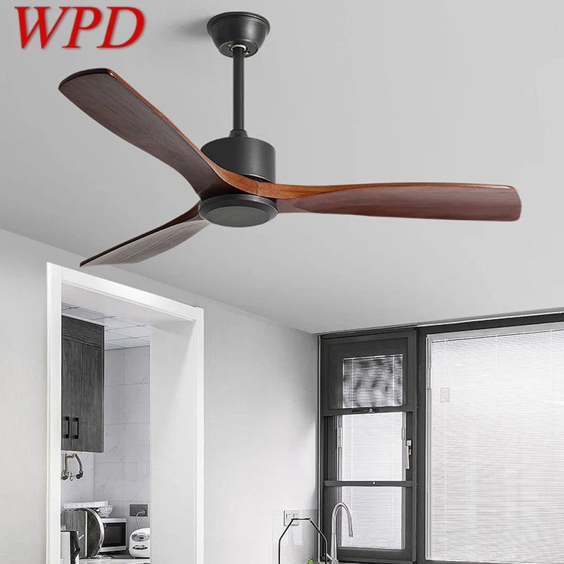 

WPD Modern Ceiling Fan With Lamp American Style Vintage Wood Lights LED Remote Control for Home Bedroom Living Room