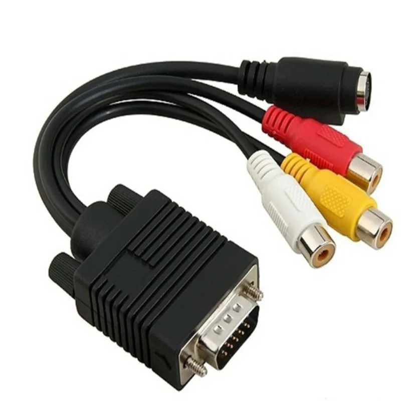 

1PC Video Cable for Laptop PC TV Connector VGA Male to S-Video 3 RCA Jack Female Composite AV TV Out Adapter Converter New