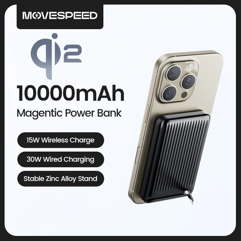 MOVESPEED P03 Qi2 Магнитный внешний аккумулятор 10000 мАч 15 Вт Беспроводное портативное зарядное устройство с подставкой Powerbank для Magsafe для iPhone 16 15