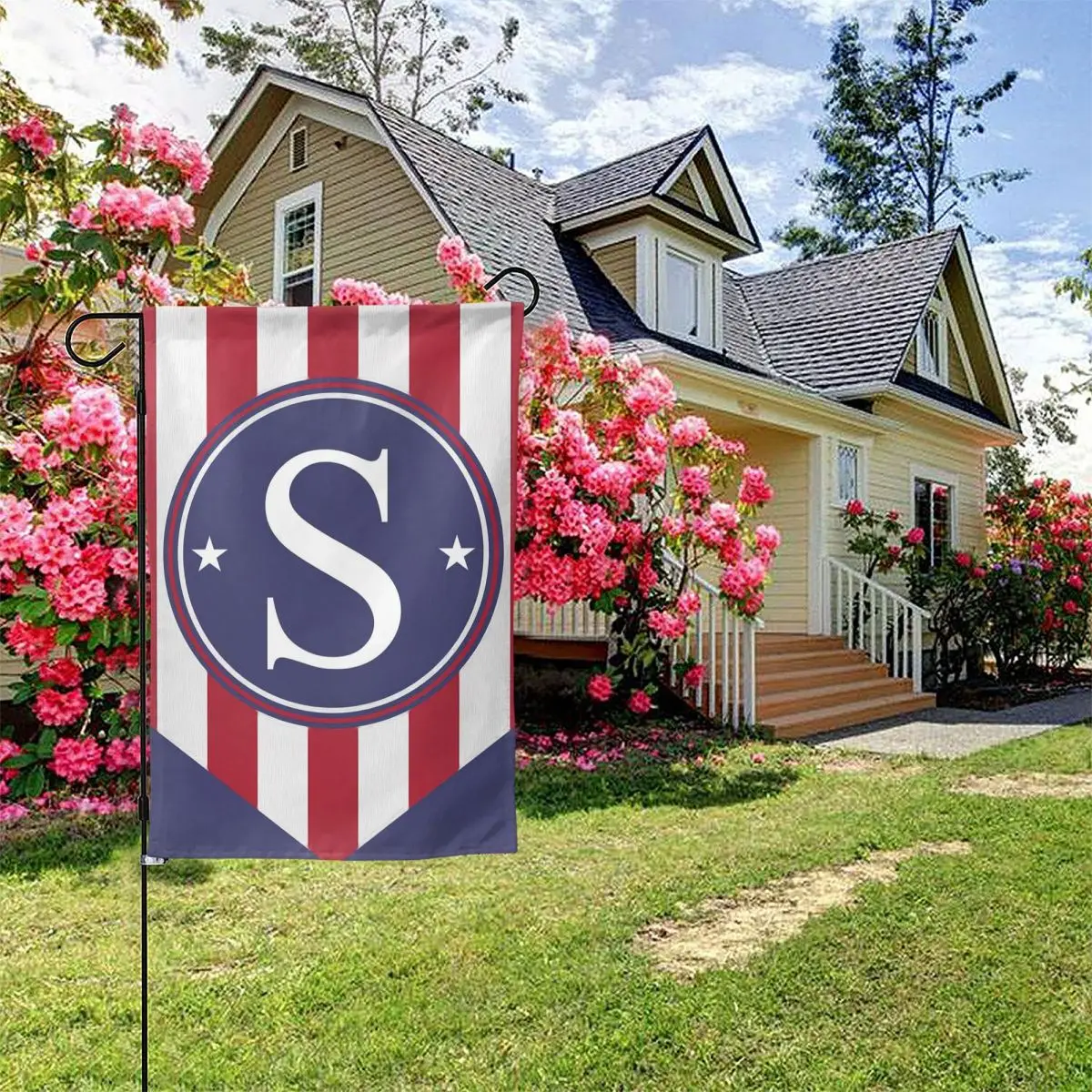 

American 4th Of July Monogram Garden Flag Letter S Stars and Stripes Patriotic Independence Day Yard Decorative USA Flag