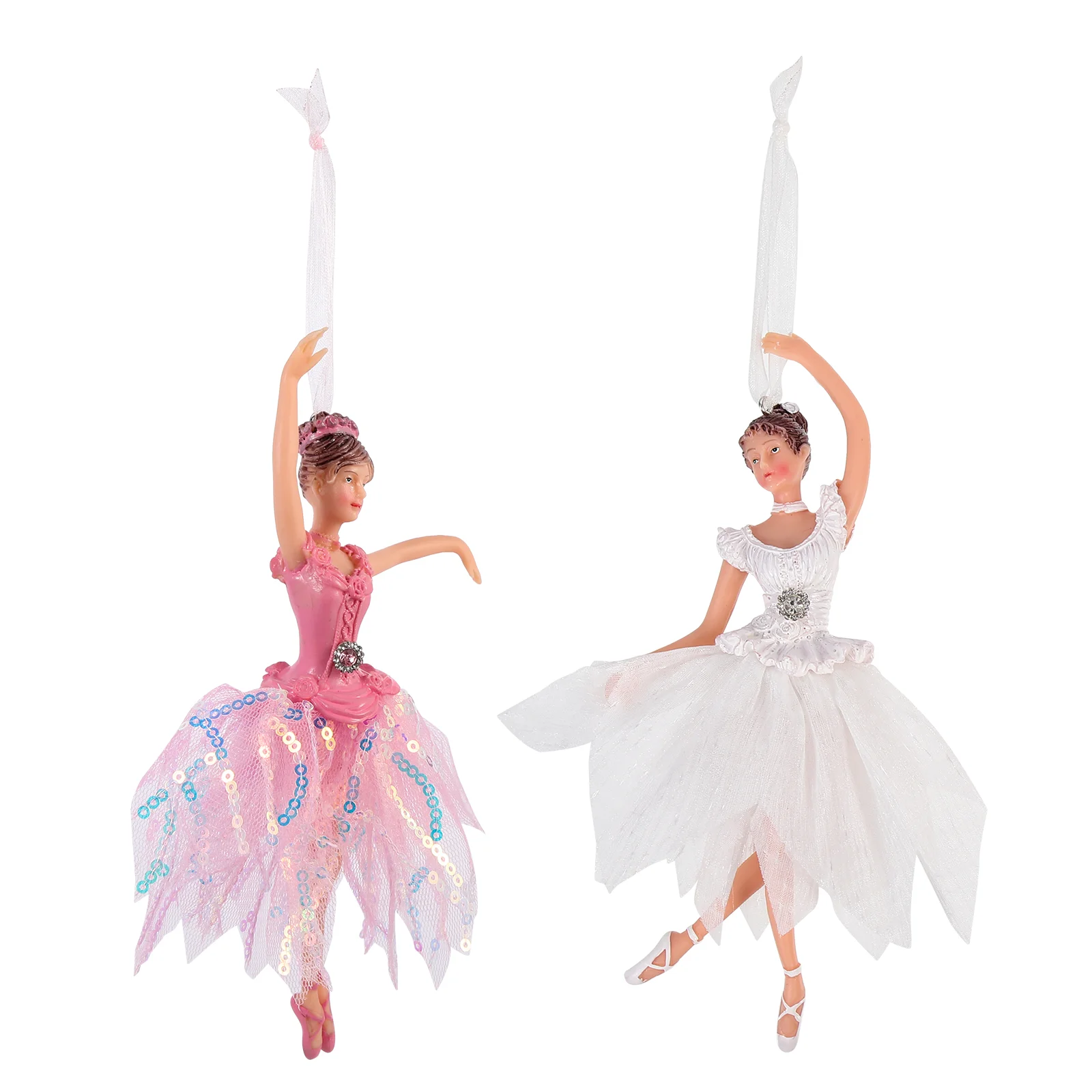 

2 Pcs Ballerina Girl Posing Dancing Pendant Christmas Tree Dancer Dolls Ornaments Decorations Resin Girls