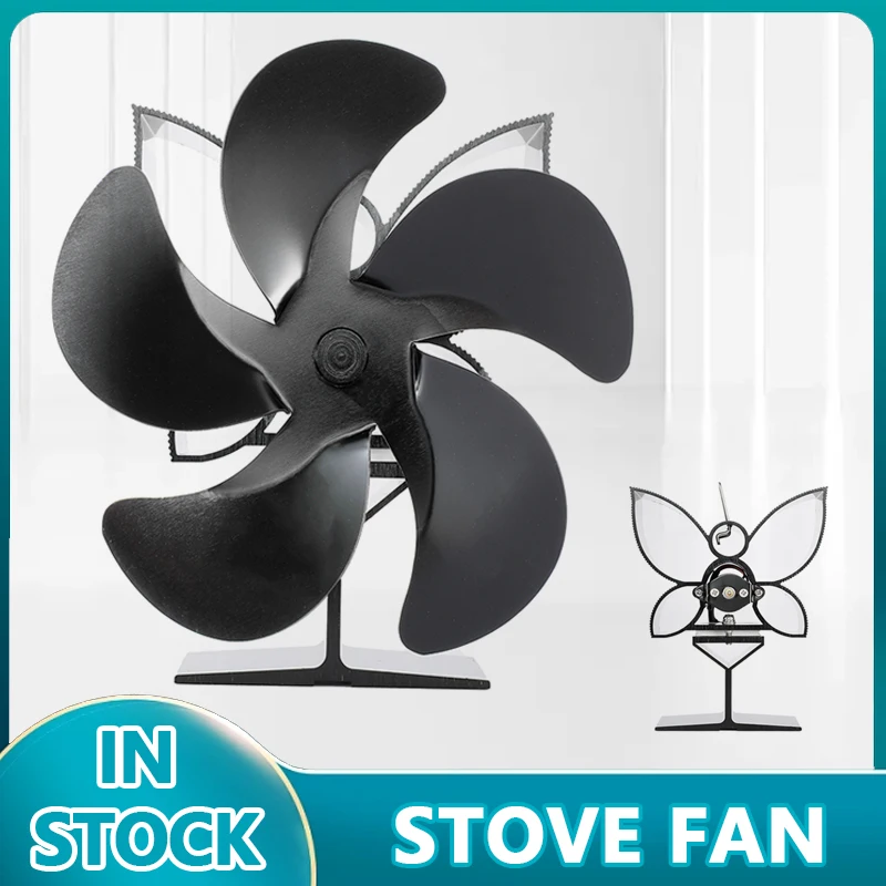 5 Blades Heat Powered Stove Fan Log Wood Burner Eco Friendly Fan Quiet Home Black Fireplace Fan Efficient Heat Distribution New