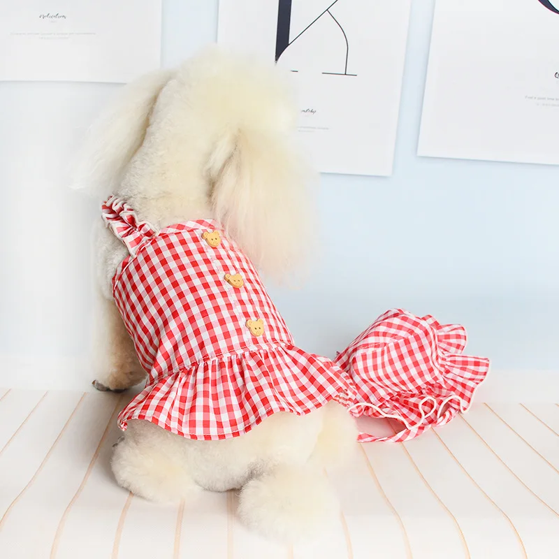 

Cute Plaid Girl Dog Dress Summer Cat Skirt Princess Puppy Clothes Suit York Pomeranian Corgi Maltese Poodle Bichon Pet Outfits